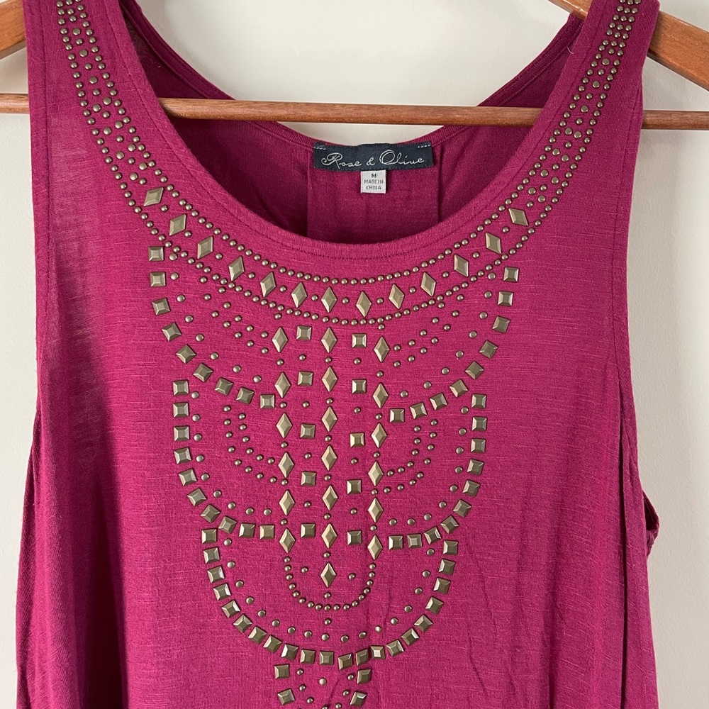 Rose & Olive Maroon Tank Top with Embellished Details Size Medium